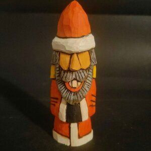 Hand carved Wooden Old Santa Clause Folk Art. Signed By Artist